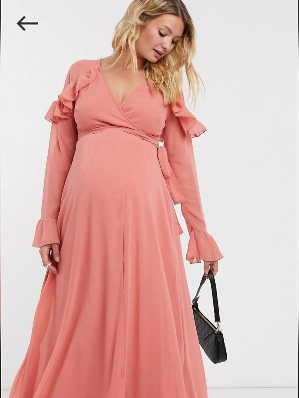 ASOS Maternity Maxi Ruffle Dress Coral Photoshoot Baby V Neck